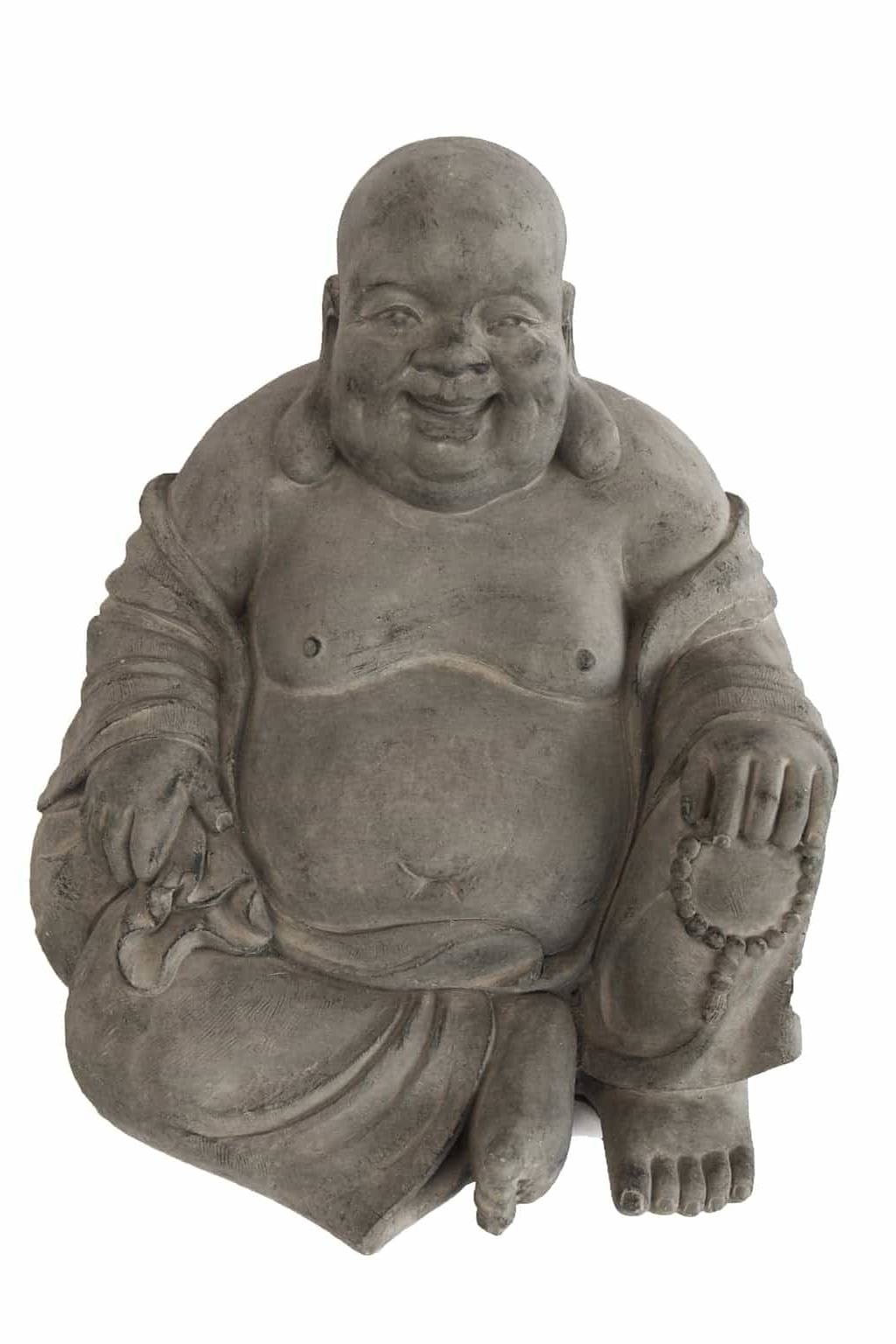 Fat Happy Sitting Fiber Cement Buddha Statue - Accessories | Plantshop.me