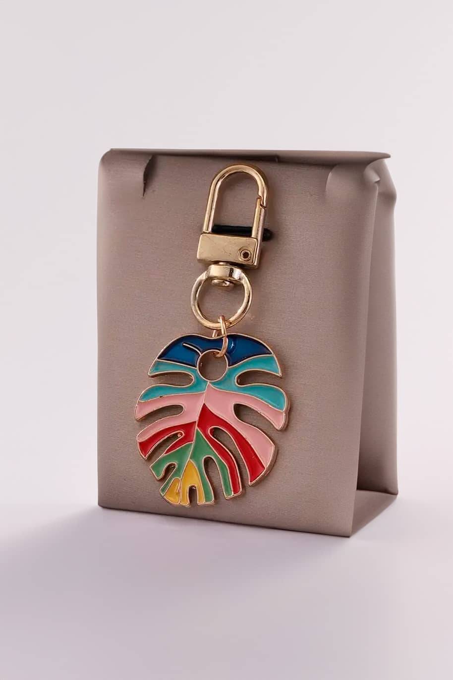 Rainbow Monstera Keychain